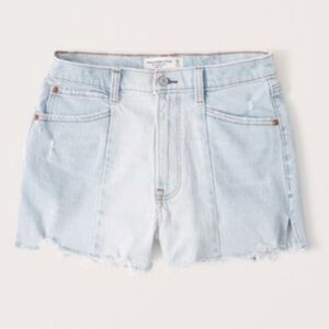 Abercrombie & Fitch The Cutoff Short High Rise Distressed Patch Panel Denim